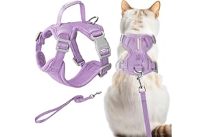 BARKBAY Cat Harness and Leash Set Escape Proof for Kitten Walking, Soft Adjustable Top Handle Vest Harnesses for Cats, Easy Control Breathable Reflective Small Medium Large, Violet Purple, XS