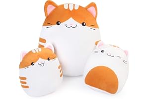 BenBen Cat Plush Toy, Set of 3, 12'' and 7'' Squishy Kitty Stuffed Animal Toy Hugging Pillow, Soft Cushion Plushies Gift for Kids, Easter Basket Stuffers