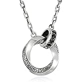 BRAYEG Möbius Strip Men's Necklace, Double Ring Black Onyx Pendant Necklace for Men, Silver Interlocking Circle Mens Necklaces holiday,Jewelry Gift for Him Boyfriend Husband (22+2Inchs)