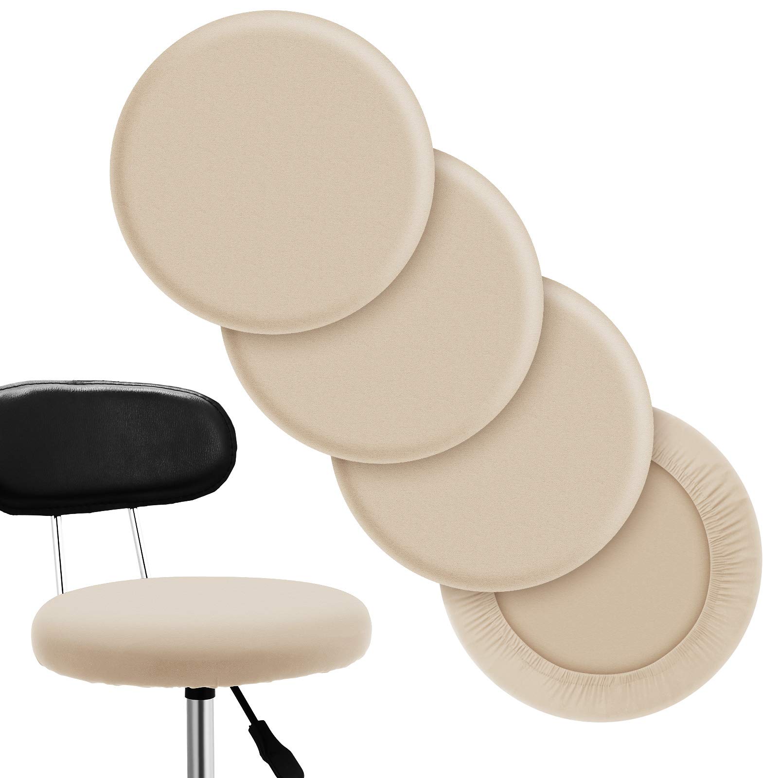Photo 1 of Tatuo Round Bar Stool Seat Covers Washable Stool Cushion Slipcover Elastic Bar Chair Covers for 14-17 Inch Chair (Beige, 4 Pieces)