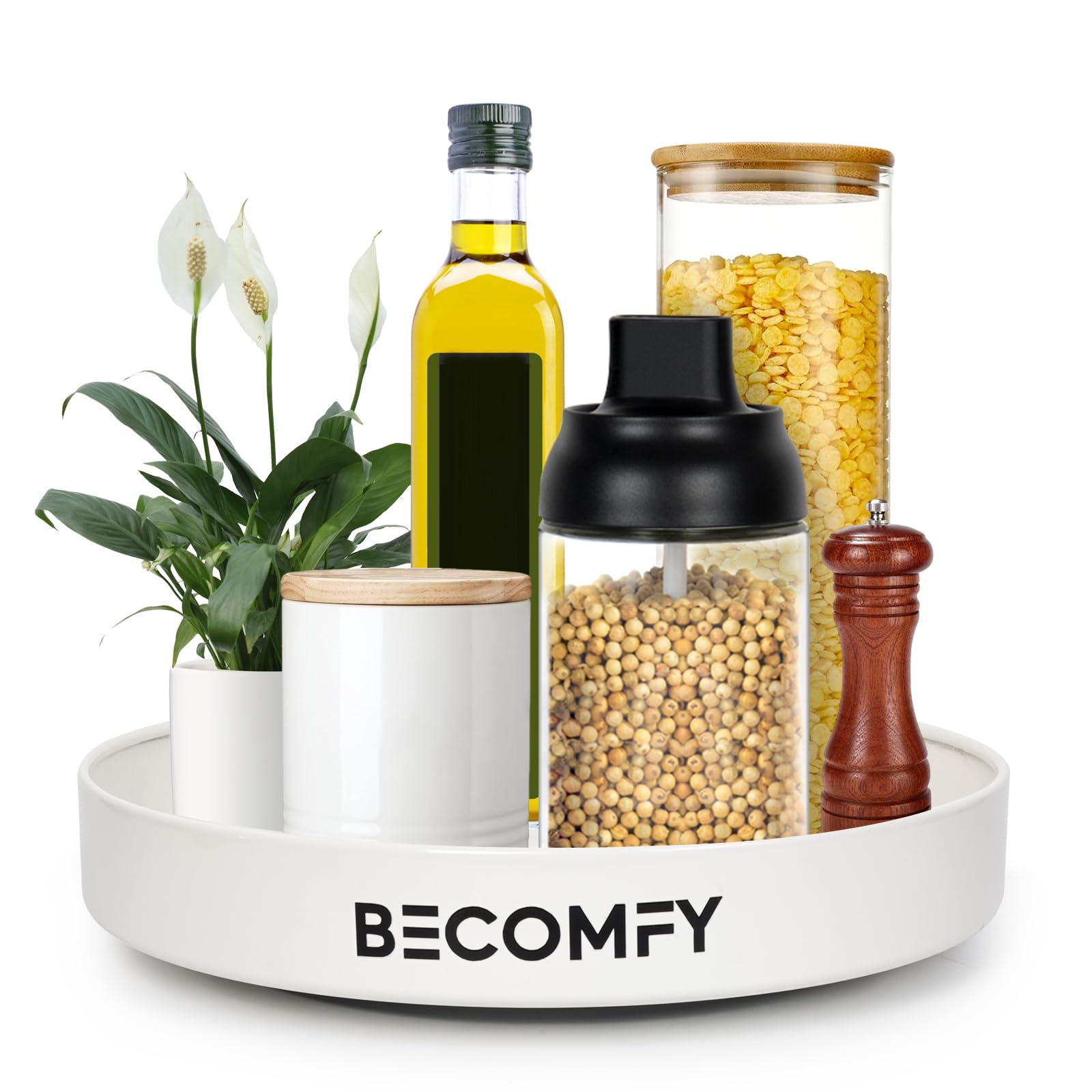 Photo 1 of 12‘’ White Metal Lazy Susan Turntable for Cabinet & Table Top | 360° Rotating Spice Rack, Kitchen Counter Organizer, Space-Saving Storage Turntable for Bathroom, Countertop