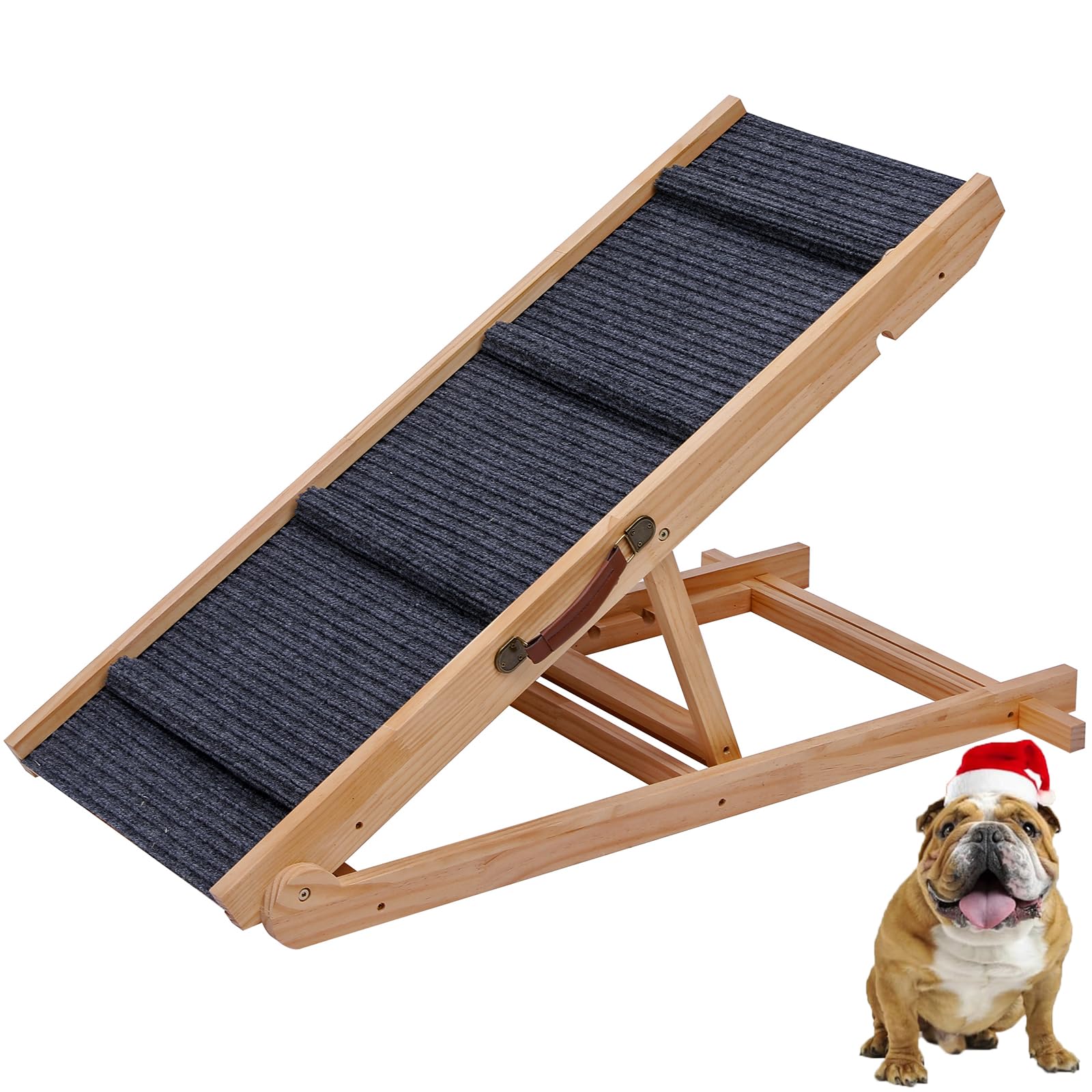 Photo 1 of Foldable Wooden Dog Ramp & Pet Stairs - 5-Level Non-Slip Pet Steps for Dogs & Cats, Balanced Indoor/Outdoor Use.