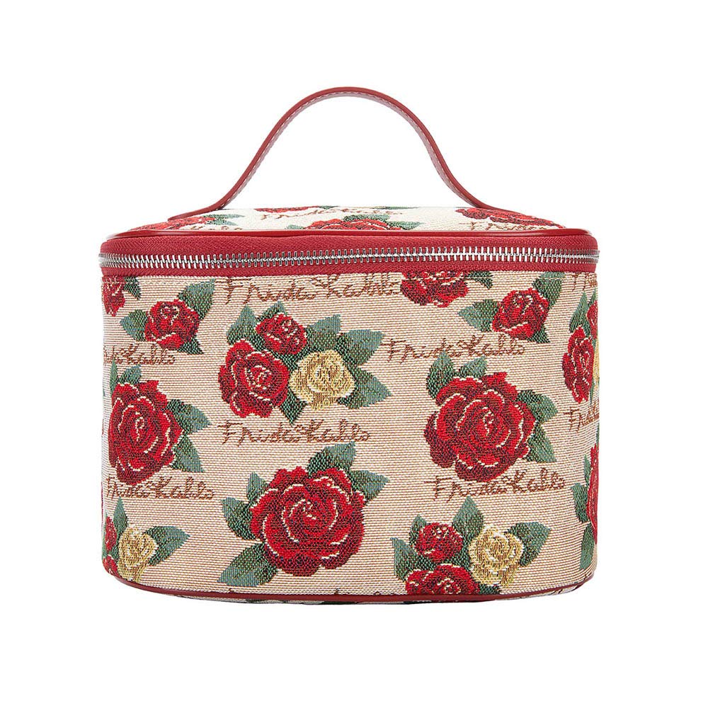 Signare Tapestry Toiletry Bag Makeup Vanity Bag for Women with Mexican Folk Art Design (Frida Rose; Toil-FKROSE)