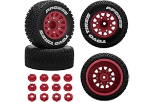 DAITOKU 12mm/14mm/17mm Hex RC Wheels and Tires RC Truck Tires 1/10 Scale Tyres Detachable Replacement RC Car Tires for Arrma Senton Tires Slash Tires Axial Redcat Rc4wd Hex Fury (Red)