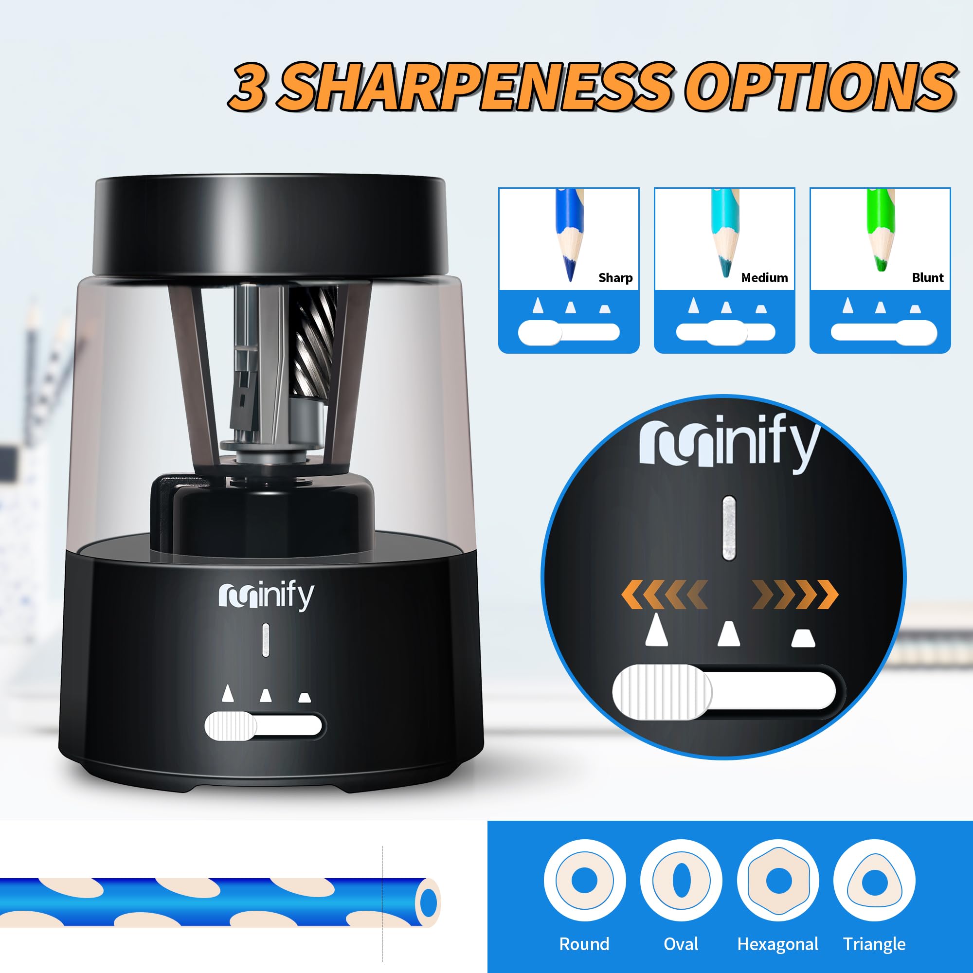 Pencil Sharpener Electric Pencil Sharpener Heavy Duty Blade Rechargeable Battery Powered Pencil Sharpeners for 6-8mm Colored Pencils Auto Stop Fast Sharpen in 3s (Black)