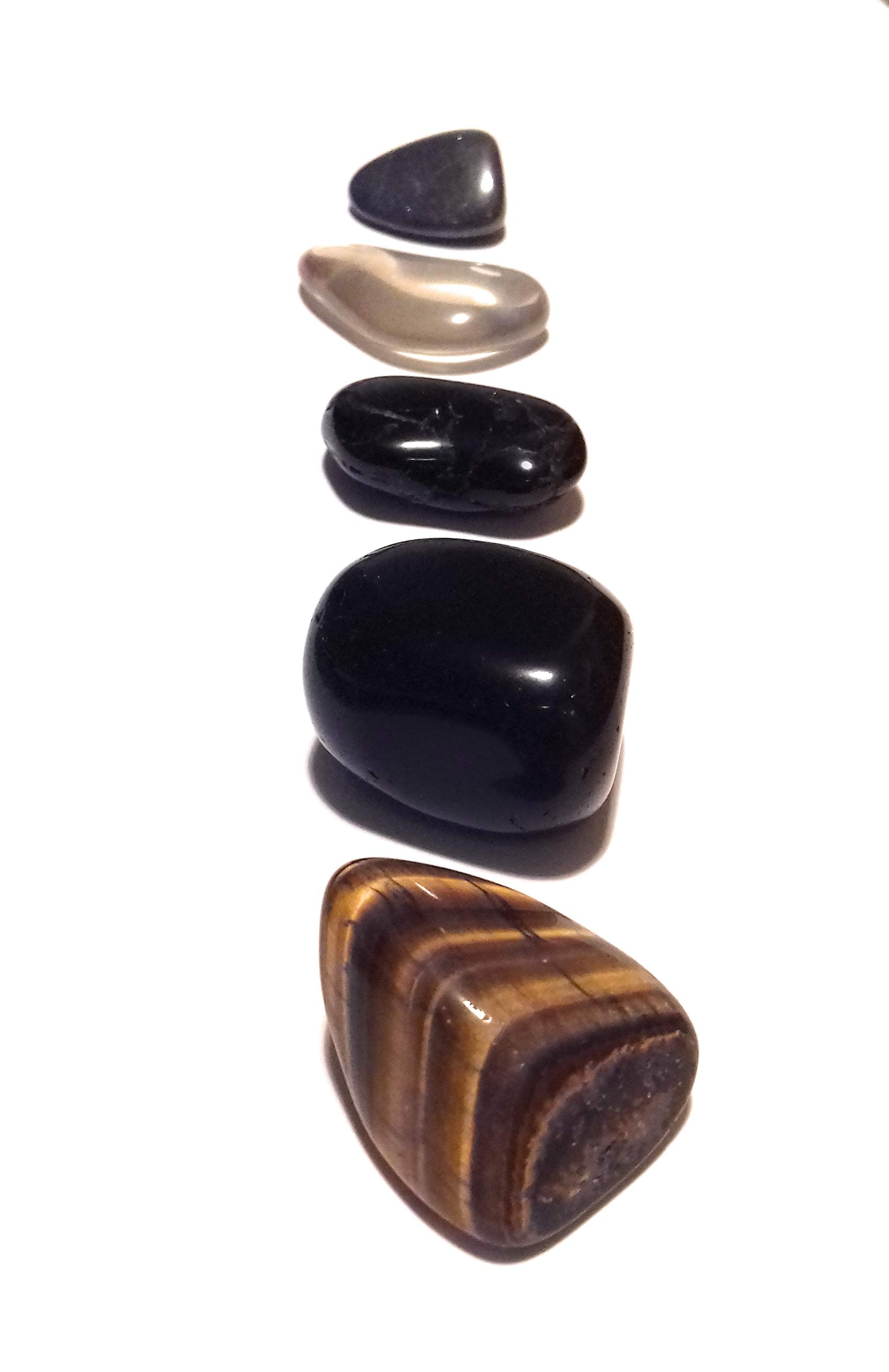 Grounding Crystals Pack - Hematite, Smoky Quartz, Black Tourmaline, Obsidian and Tigers Eye Crystal Tumble Stones - Ground and Connect with Earth and Nature - Crystal Therapy