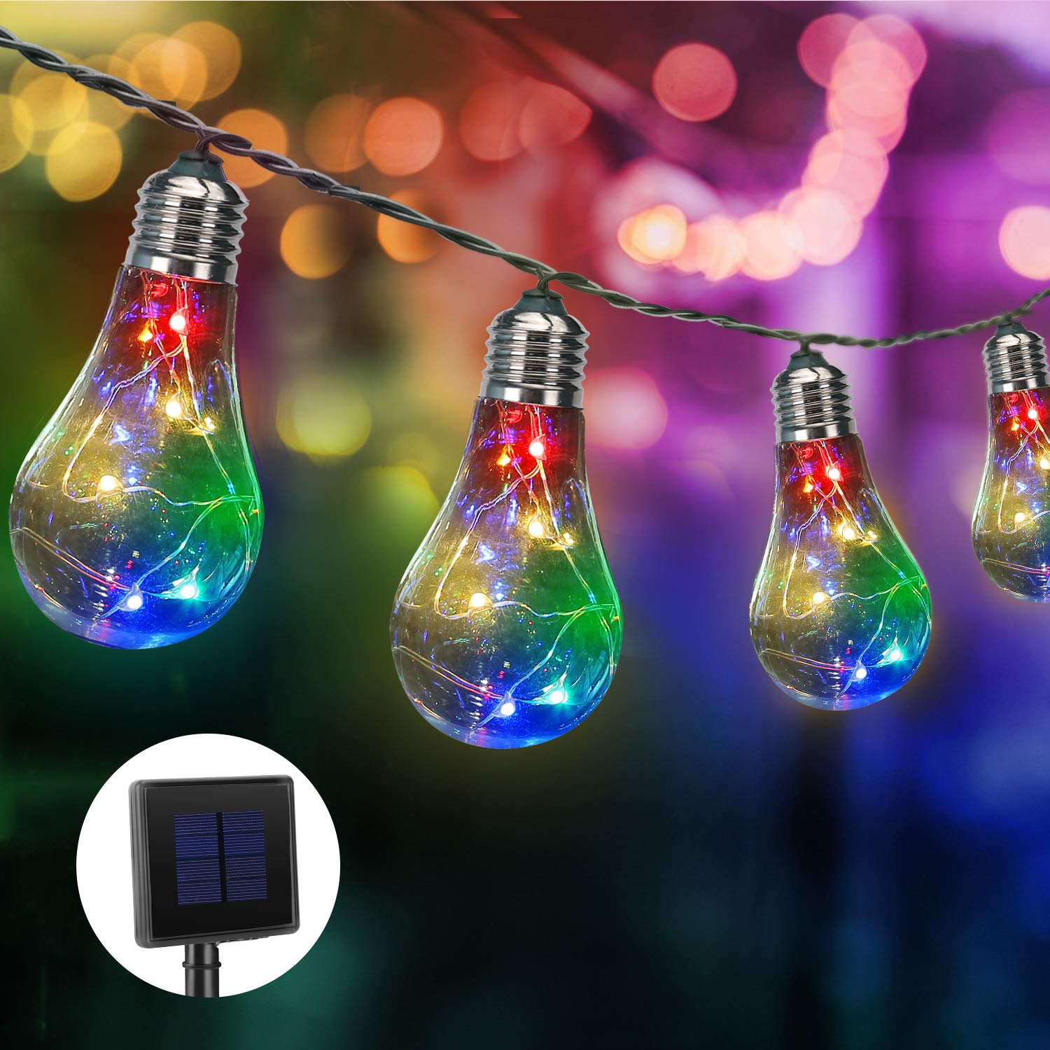 AIDDOMM Solar String Light Outoor Graden-10 LED Multicolored Solar Powered String Lights Outdoor Hanging Waterproof, Fairy String Lights for Party, Garden and Tent, 13FT, IP:65