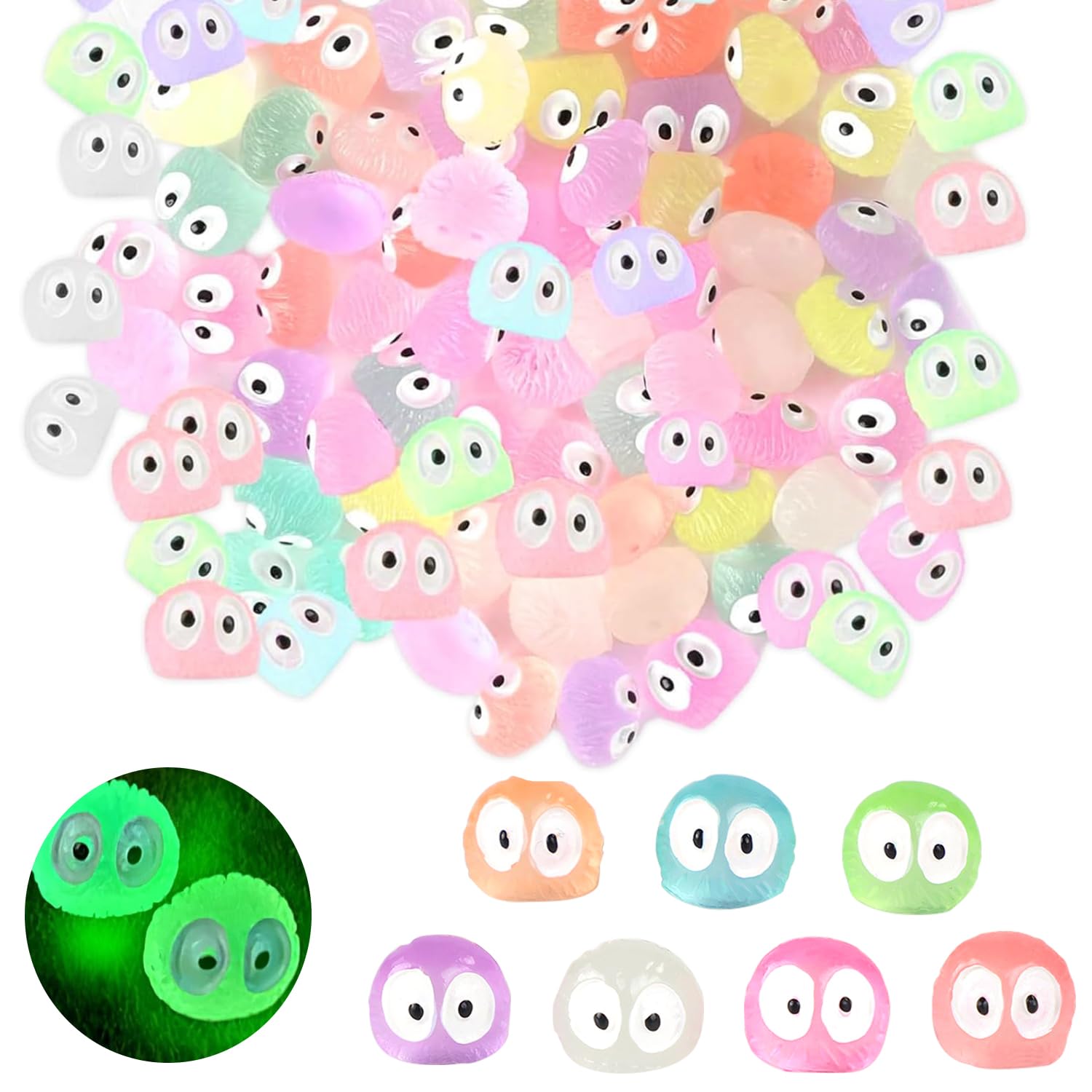 Uskerb 100PCS Mini Resin Ornaments, Colorful Luminous Briquettes for Garden, Potted Plants, Glass Containers, DIY Craft, and Aquarium Decorations in 7 Colors