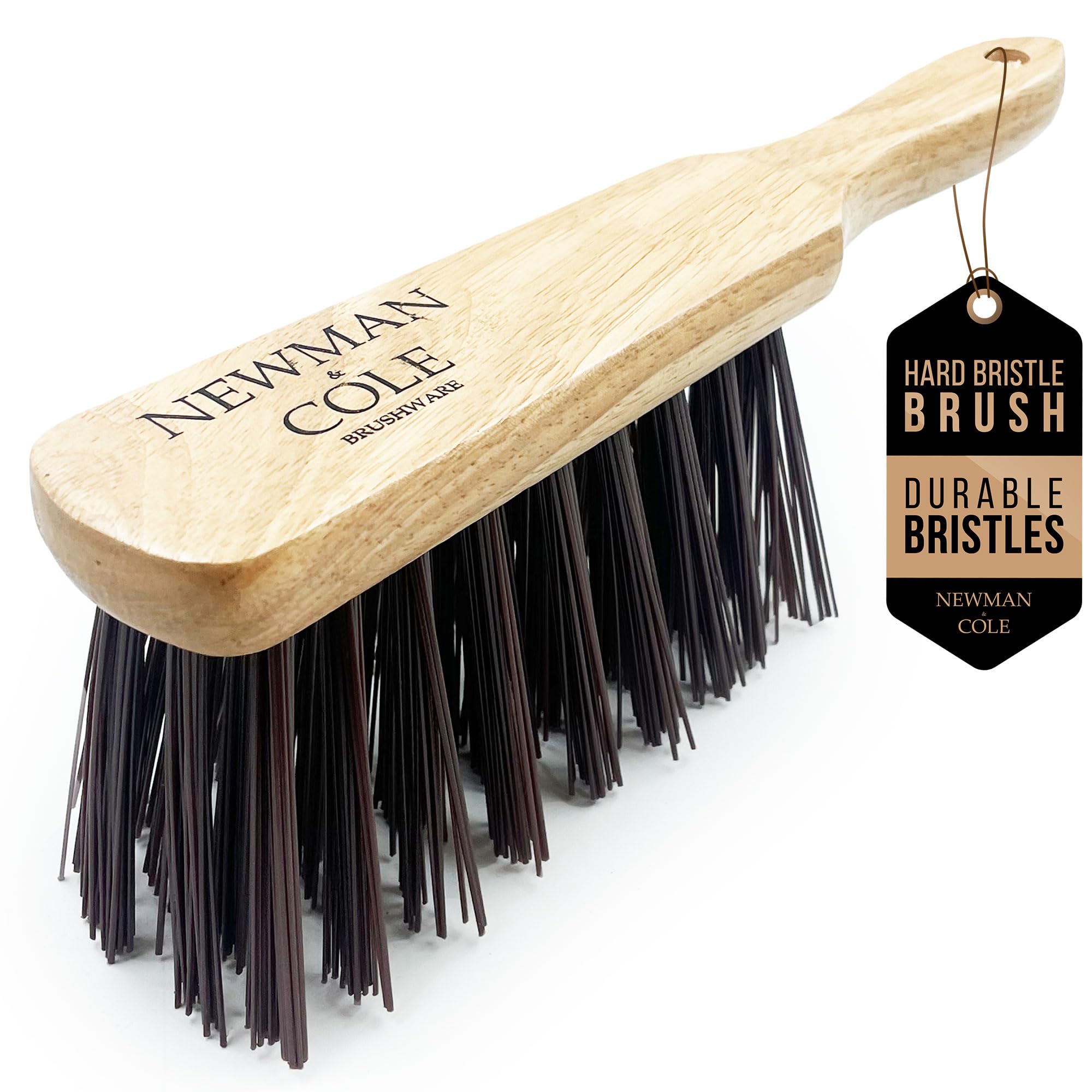 Newman and Cole Natural Wooden Hand Brushes - Choose from Hard Stiff Bristle Brush or Soft Brush with Natural or Synthetic Bristles - 1 x Hard Synthetic Bristle Hand Brush
