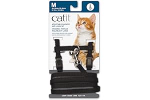 Catit Nylon Adjustable Cat Harness and Leash Set, Medium, Black, Cat Leash, Harnais Pour Chat, Cat Leash and Harness, Harnais