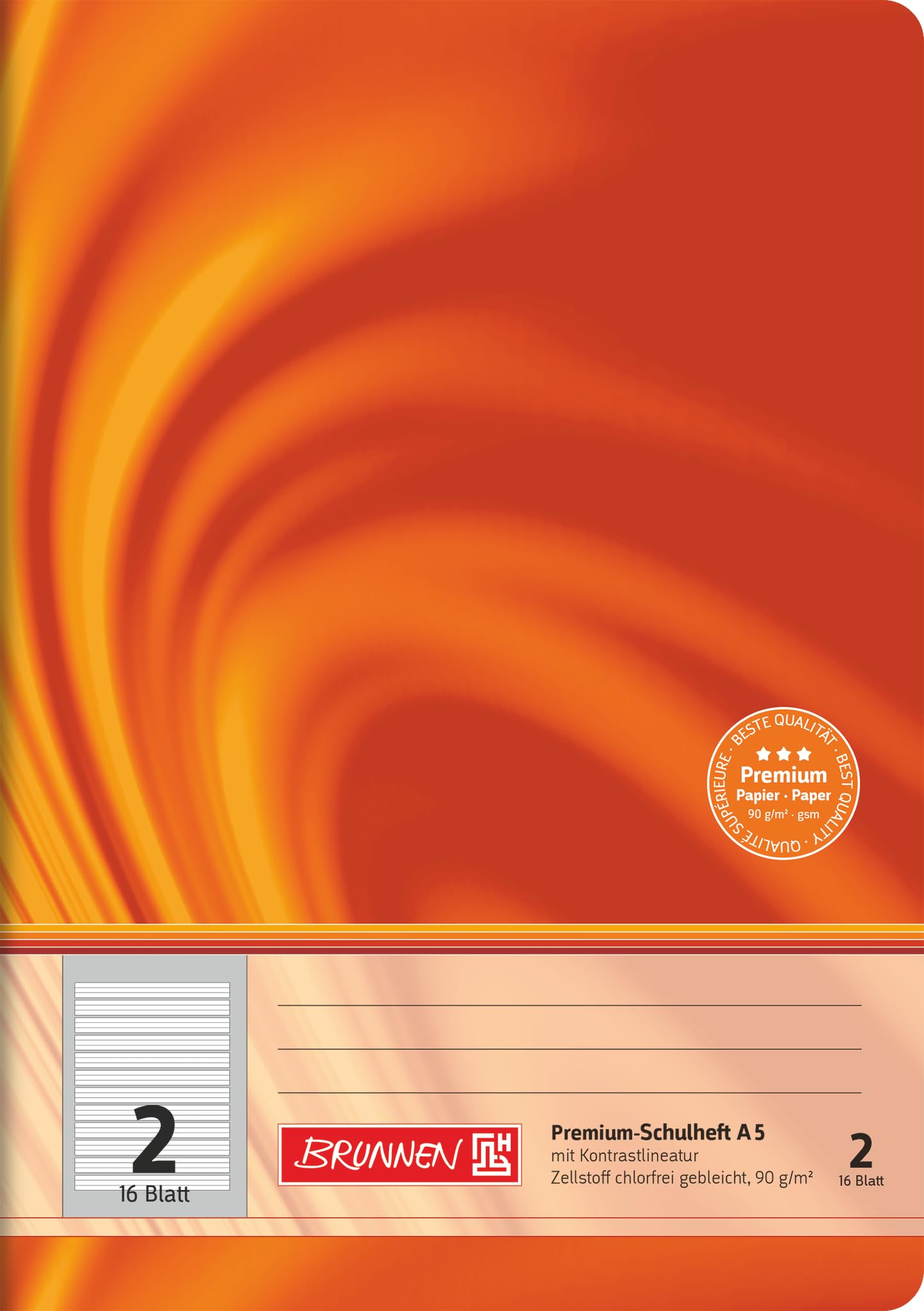 Brunnen 104570202 Exercise Book, A5 Vivendi, 16 Pages, Ruled with a Margin, for Class 2