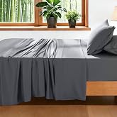 AiAngu 100% Viscose Derived from Bamboo_ Sheet Set 4Pcs, Extra Deep Pocket | Fits 18"-24" Thick Mattress, Cooling Bed Sheets for Hot Sleepers, Hotel Silky Bedding Set(Queen,Dark Grey)