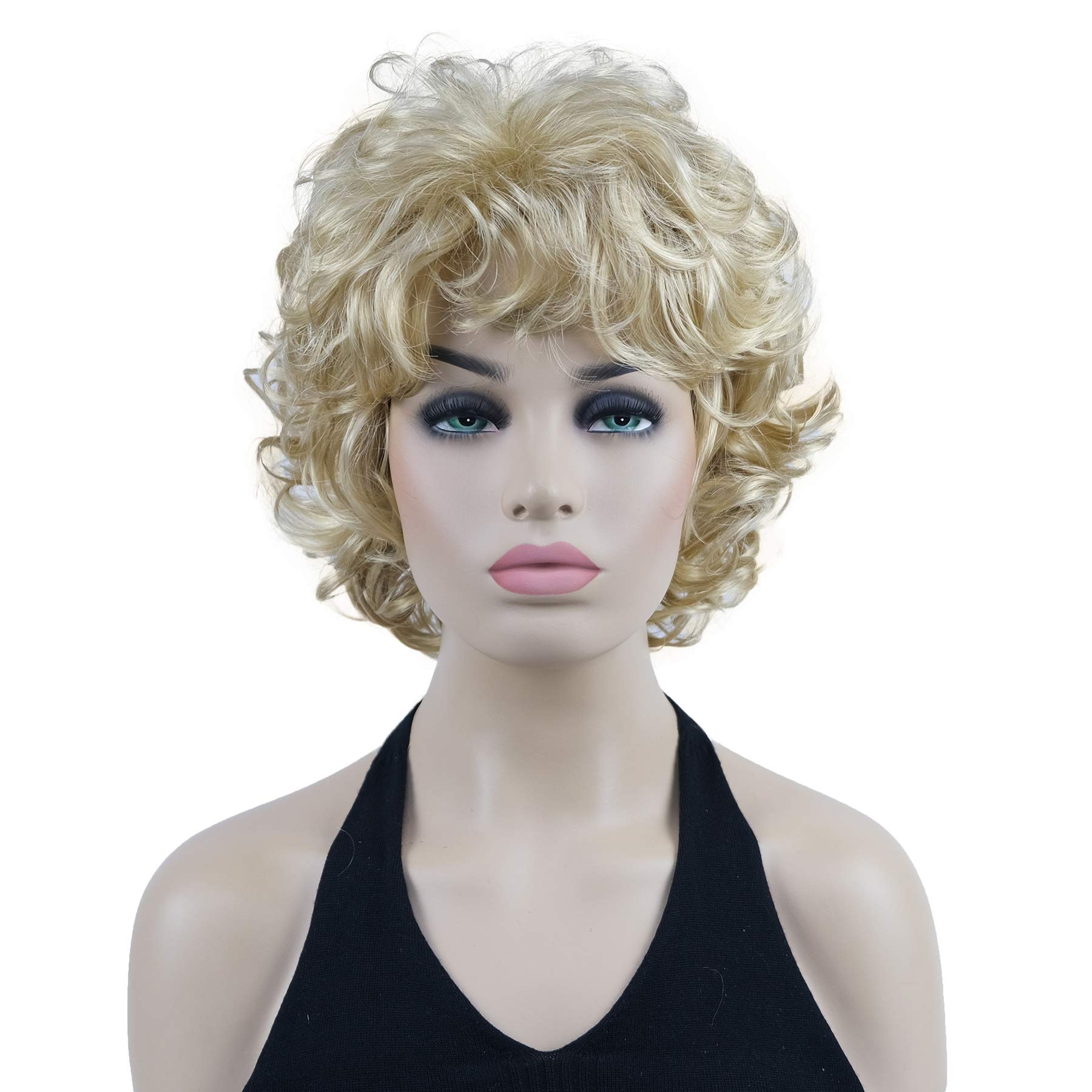 Lydell 10" Women's Short Soft Super Curly Wig Layered Natural Movement Synthetic Wigs (26 Bright Golden Blonde)