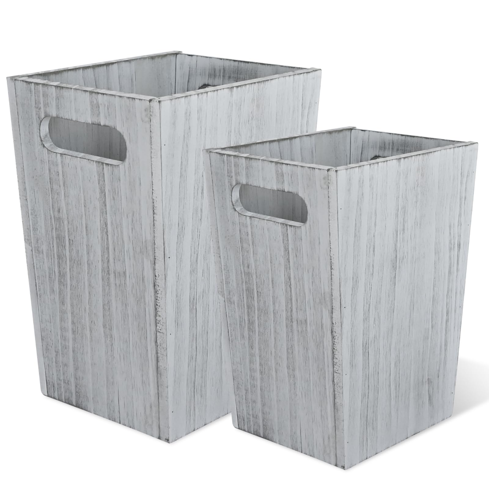 Photo 1 of 2 Pieces 1.5/2.5 Gallons Wood Trash Can Wastebasket Rustic Style Wastebasket with Handles Small Trash Bin for Home Rectangular Garbage Can Waste Basket for Bedroom, Bathroom, Kitchen, Office-White