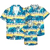Family Hawaiian Matching Outfits Mommy Dad and Me Beach Shirt Tropical Flower Short Sleeve Button Down Tops