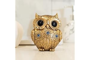 TOHLUCS Owl Statue Home Decor Accents With Evil Eye.Gold Owl decor For Bookshelf,Bedroom,Living Room,Office,Table and Shelf.Vintage Owl Figurines Gifts For Owl And Birds Lover.Cute Small Animal Sculptures.