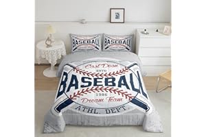 Homewish Baseball Comforter Set Vintage Sports Baseball Bedding Set 3pcs for Kids Boys Teens Sports Theme Duvet Insert Soft Polyester Down Comforter with 2 Pillowcases, Full Size