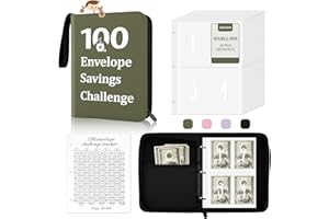 IQIHOO 100 Envelopes Money Saving Challenge, Money Saving Binder, 100 Envelope Challenge Binder, Money Saving Challenge Book with Envelopes & Challenge Tracker to Save $5,050, Green