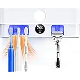 Smart Toothbrush Holder with Drying & Ventilation, 5 Brush Organizer with LED Display, Wall Mounted Storage with Shaver Slot for Family Bathroom