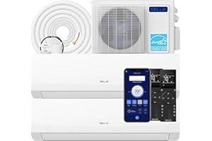 DELLA 18K BTU 2 Zone 12000 12000 BTU Mini Split AC & Heat Pump, Energy Star 22 SEER2 Inverter 230V Ductless AC System for Rooms up to 1100 Sq.Ft, WiFi & Voice Control, Pre-Charged,16.4ft Install Kit