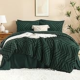 Litanika Comforters Queen Size Set with Sheets Dark Emerald Green - 7 Pieces Bed in a Bag Queen Chevron Tufted Complete Beddding Sets with Comforter, Sheets, Pillowcases & Shams