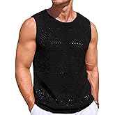 Runcati Mens Knitted Tank Tops Casual Sleeveless Hollow Out Crochet T-Shirts Muscle Summer Beach Hippie Shirts