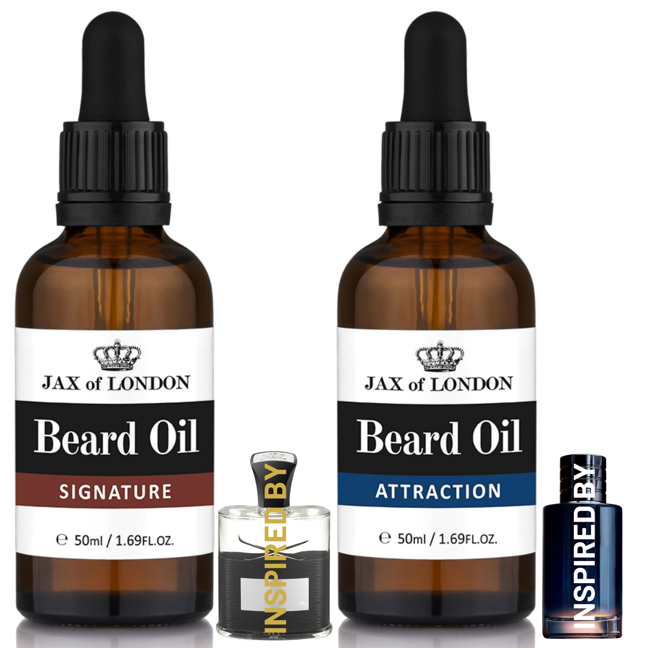 Jax of London Beard Oil Gift Set for Men – Signature & Fresh Bold Inspired Fragrance – Softens, Conditions & Hydrates Beard – Non-Greasy Grooming Oils – Made in UK – 2 x 50ml Signature and Attraction