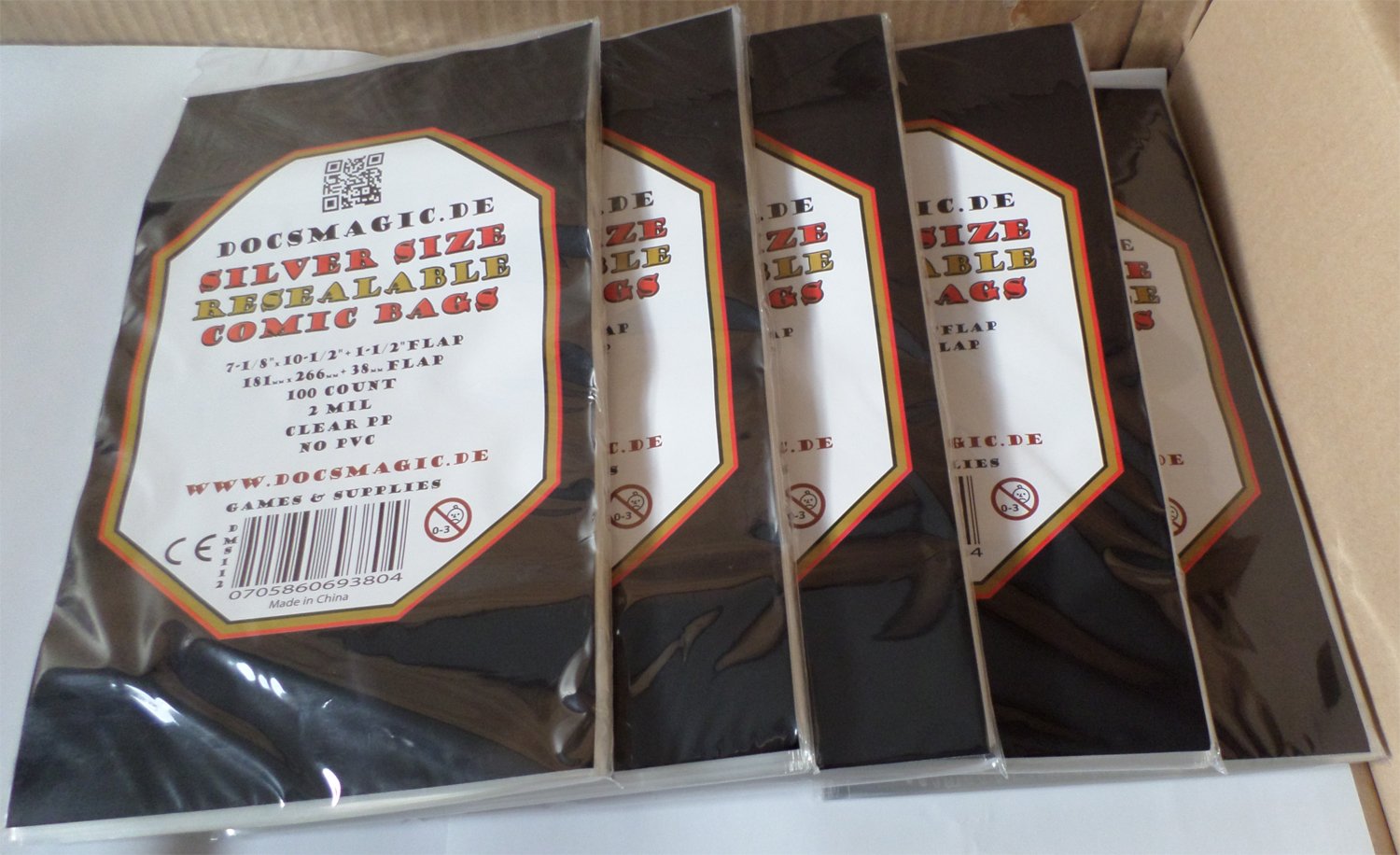 docsmagic.de 5x 100 Resealable Silver Size Comic Book Bags 7-1/8"x 10-1/2"+ 1-1/2"Flap- 2 Mil