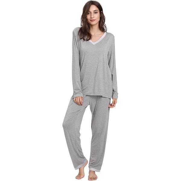 DREAMHALO Women's Bamboo Viscose Pajama Set - Long Sleeve V-Neck PJs For Maternity & Nursing - View #12