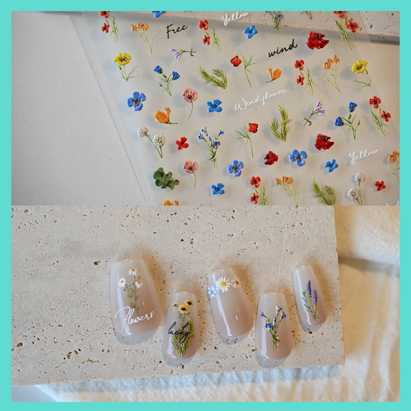 CESTSIREN Flower Nail Art Stickers 3D Embossed Nail Decals for Nail Art Design Self-Adhesive Spring Summer Nail Accessories for Women Nail Art Supplies 3 Sheets - Image 3