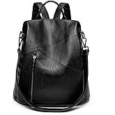 PORRASSO Women Backpack Anti-Theft Daypack Ladies Fashion Shoulder Bag Waterproof PU Leather Bag Travel Work Rucksack Black