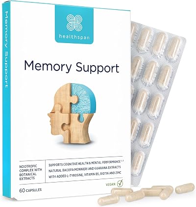 Healthspan Memory Support 60 Capsules | Bacopa Monnieri Guarana Zinc Biotin