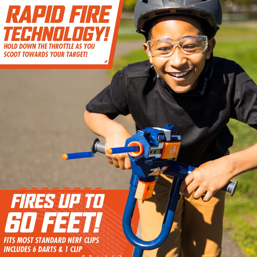 NERF Kids Electric Scooter - Kick Scooter, NERF Blaster, Fires Up to 60 Feet, Adjustable Height, Anti-Slip Deck, Rear Brake, E Scooter for Kids, Kids Scooter, Outdoor Toys, Ages 8+, Up to 185 lbs