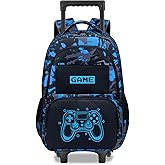Fitvc Boys Rolling Backpack for Kids - Glow in The Dark Kids Rolling Backpack with Wheels for Elementary Middle School - Gamer Roller School Bookbag Aged 6-18, Wheeled Travel Bag Large Capacity
