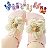 Aroveea Baby Toddler Girl Socks 6 Pairs Non Slip,Newborn Grip Flower Cotton Ankle Cute Socks for Babies Girl 0M-3Years