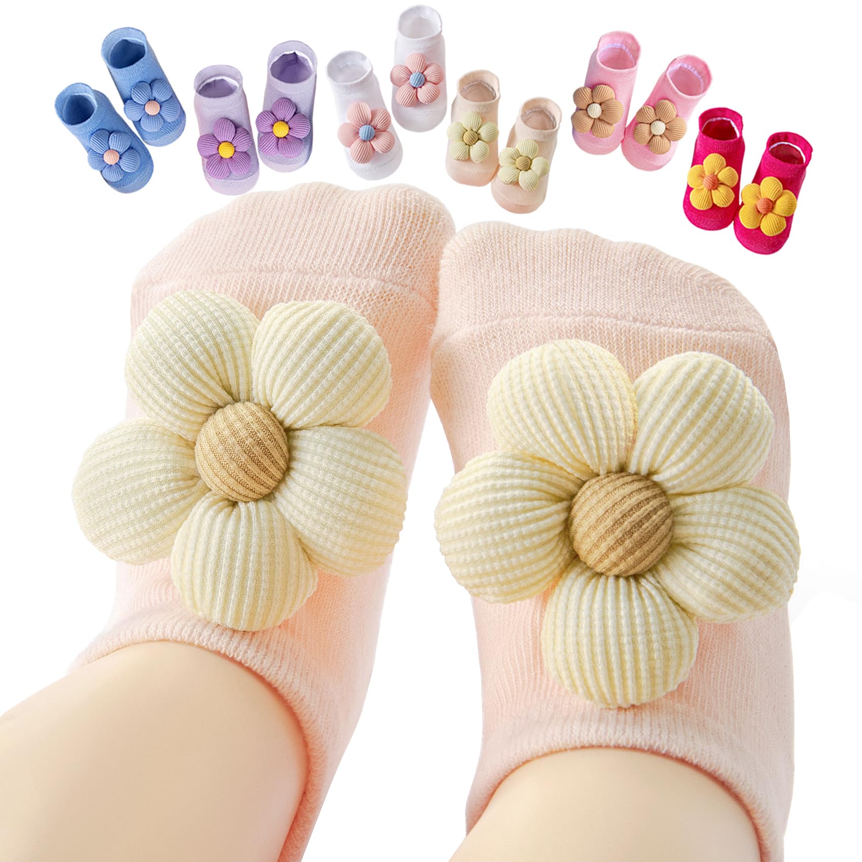 Photo 1 of Aroveea Baby Toddler Girl Socks 6 Pairs Non Slip,Newborn Grip Flower Cotton Ankle Cute Socks for Babies Girl 6-12 Months