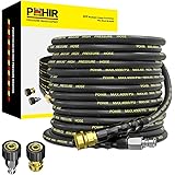 POHIR Pressure Washer Hose 50 ft with 3/8 Inch Quick Connect, Kink Resistant High Tensile Wire Braided ,with 2 pcs M22 14mm A