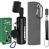 Nabobt Golf Towel and Brush Set, Premium Golf Towel(16x16 inch) & Club Brush Cleaner with Retainer Clip and Squeeze Water Bottle, Essentials Golf Accessories for Men