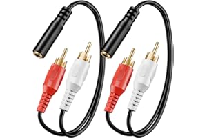 VCE 3.5mm Female to 2 RCA Splitter Male Stereo Audio Y Cable 2-Pack, Gold Plated Adapter Compatible for TV,Smartphones, MP3, Tablets, Speakers,Home Theater (8 inch)