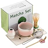 Heymirro Matcha Whisk Set Ceramic Matcha Set Includes Bowl,Spout Bamboo Chasen Whisk with Ceramic Holder, Matcha Scoop and Stainless Sifter, Matcha Kit Valentine's Day Gifts for Women(7Pcs,Pink)