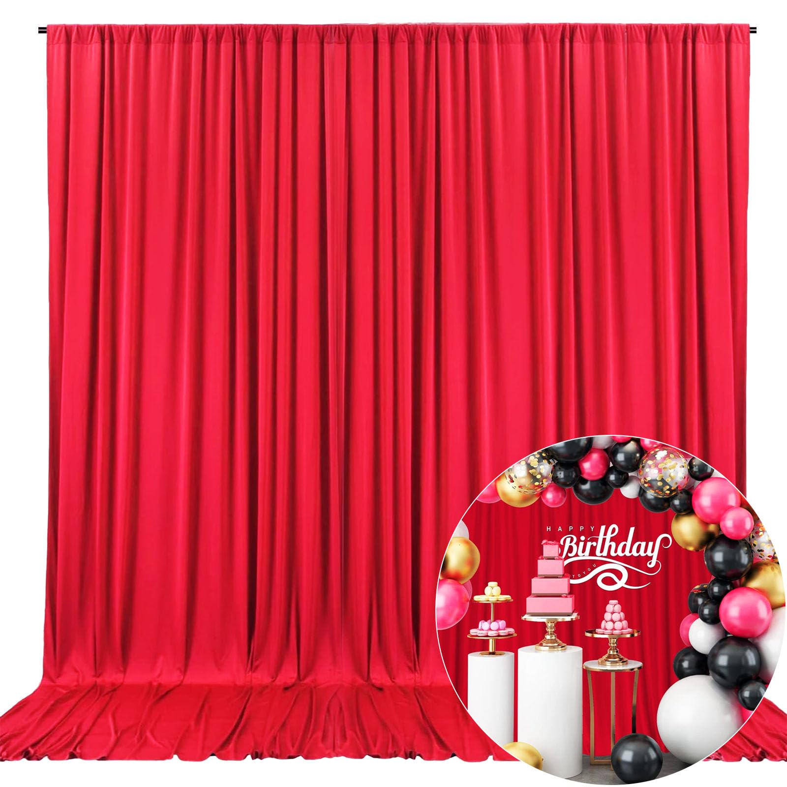 Photo 1 of 10 x 10 Feet Red Backdrop Curtain for Partie, Background Curtains for Photoshoot, Birthday, Wedding, Halloween, Thanksgiving, Christmas Day, New Year Party Decorations 5Ft x 10Ft, 2 Panels