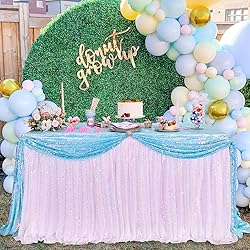 White Iridescent Sequin Table Skirt for Rectangle