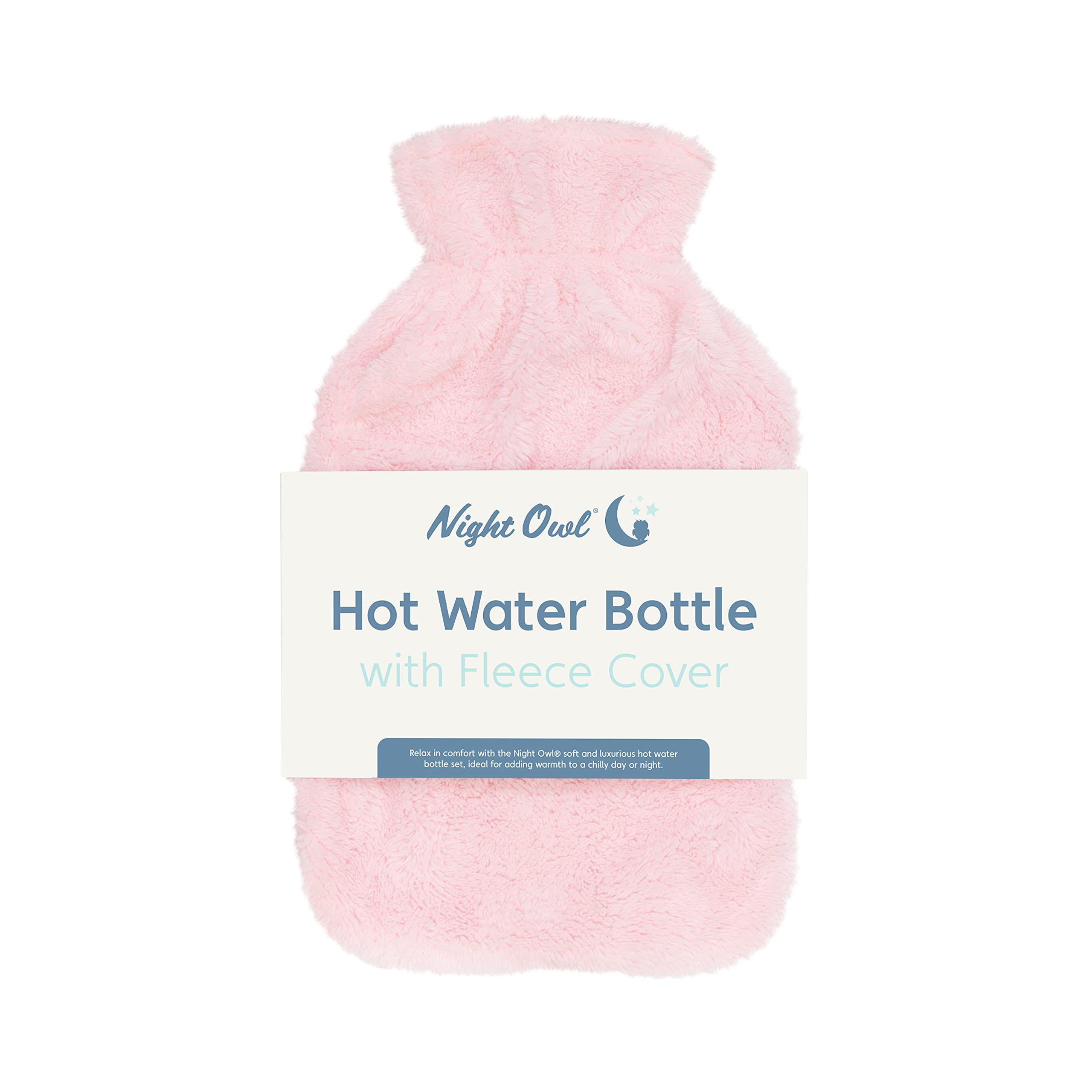 Night Owl 64139 Hot Water Bottle with Blush Pink Faux Fur Cover / 32.5cm / 2 litre Capacity/Provides Warmth and Pain Relief,Standard