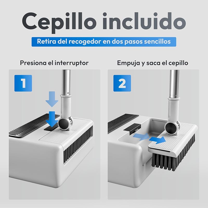 Escoba y Recogedor Plegable 3 en 1 con Cepillo Extraíble y Limpiacristales Oculto - Mango Telescópico de 126 cm y Rotación de 180º - Limpieza del Hogar Oficina