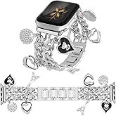 YONWORTH Cuban Chain Band Compatible with Apple Watch Bands 38/40/41/42/44/45 46 49mm Women,Bling Diamond Chain Dressy Metal Wristband Cute Charms Pendants for iWatch Series 10 9 8 7 6 5 4 3 SE Ultra