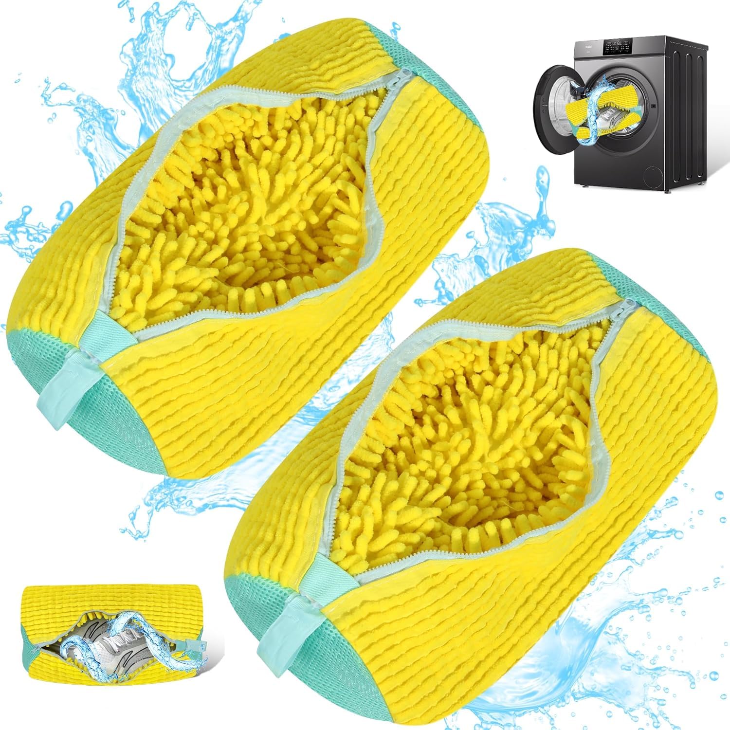 Photo 1 of 2 Pack Shoe Washing Bags for Laundry-Reusable Mesh Shoe Cleaner Bags for Washer & Dryer, Sneaker & Tennis Shoe Wash Protectors, Durable Zippered Shoe Laundry Bag (Yellow)