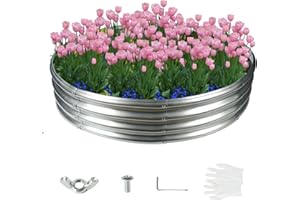 YSEJOMP 60 Inch Diameter Silver Galvanized Garden Raised Bed/Plant Box/Fire Pit Ring-0.8mm Thick,12 Inch Tall,Crimped Edge and Corner,No Sharpe,Perfect for Plantings (5FT Diameter, Round)