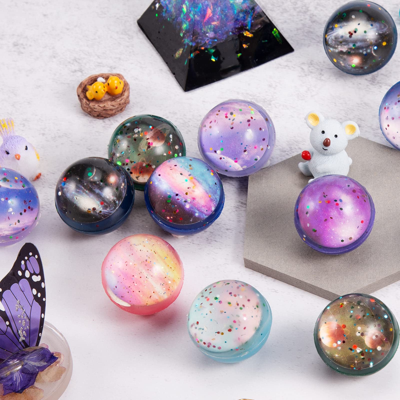 Pllieay 20PCS Space Bouncy Balls Bulk 32mm Space Theme for Kids Party Favors, Bag Filling