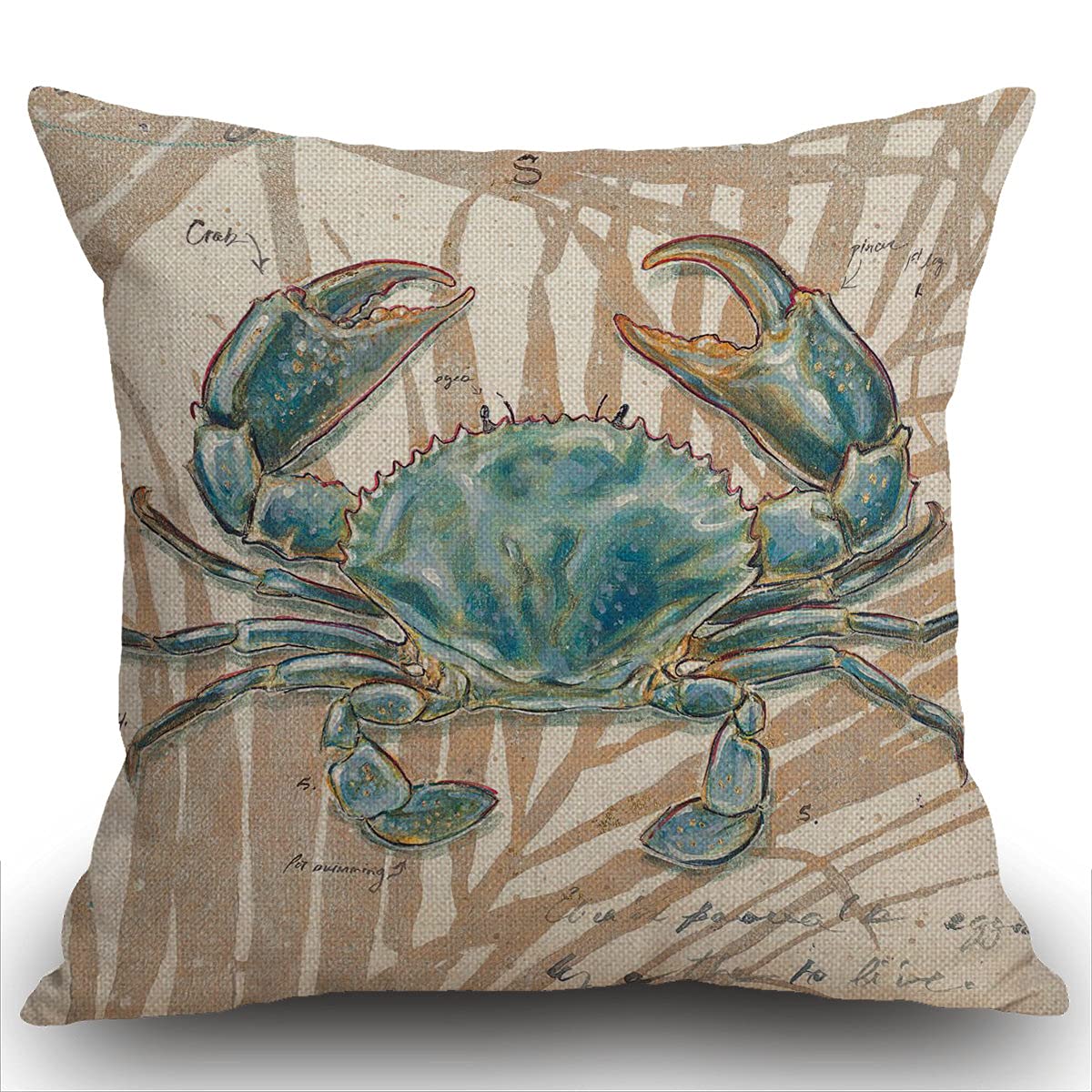 Smooffly Ocean Beach Outdoor Cushion Cover Decorative Sea Coastal Theme Decor Throw Pillow Covers Case Square Pillowcase 18x18 Crab Decorations for Patio Couch Sofa,Marine Animals Pillowcase 45x45cm