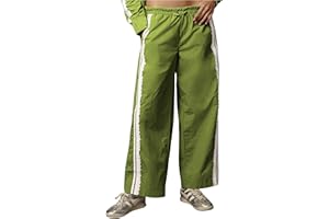 MINSURE Women Baggy Track Pants Lace Side Stripe Drawstring Elastic Waist Wide Leg Parachute Pants with Pockets